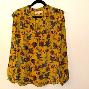 Loft Bouquet Ruffle Trim Blouse, Yellow, SZ Large